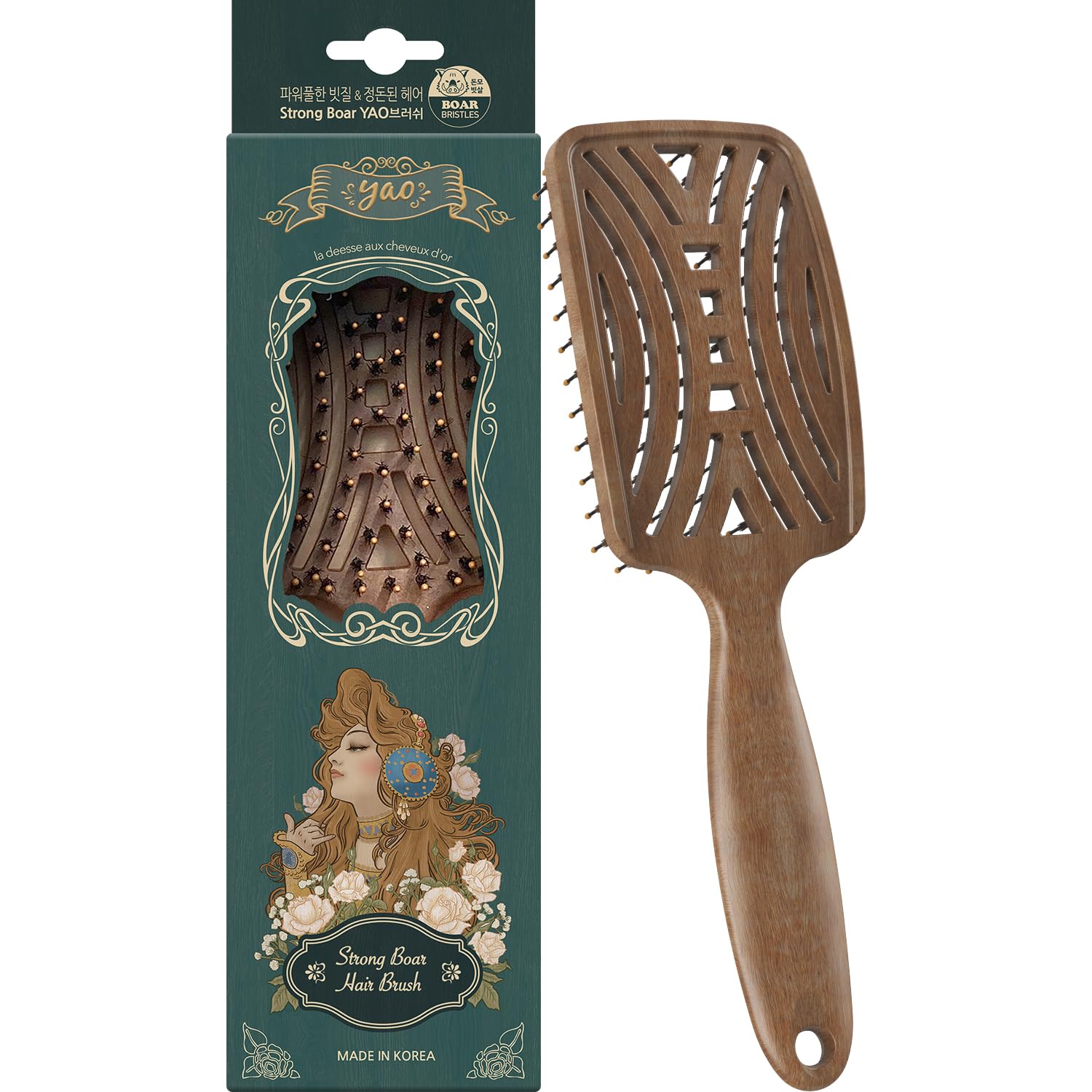 Yao Boar Bristle Hair Brush - Ventilated Thick & Curly Hair Detangler for Women & Kids, Shiny & Textured Hair - Image 4