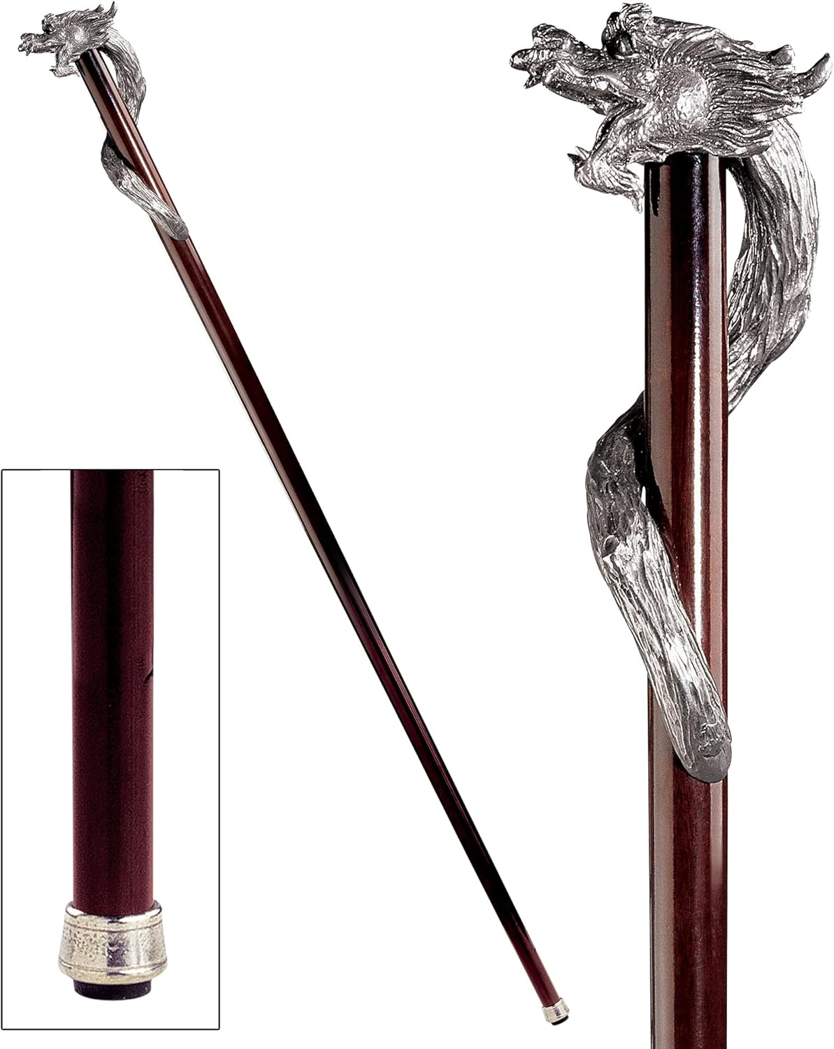 Design Toscano Staff of St. George Dragon Walking Stick, 35 Inch, Pewter Handle and Hardwood Cane, Silver : Clothing, Shoes & Jewelry