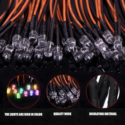 Vista 20 de 165 diodos emisores de luces LED precableadas de 12 V 0.197 in (11 colores x 15 piezas) kit surtido de lentes transparentes, blanco cálido, blanco