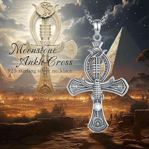 Miniatura 7 de Vito Egyptian Necklace for Women Men, 925 Sterling Silver AnubisAnkh CrossEvil EyeEgyptian Goddess Pendant for Mom Dad, Egypt Protection Jewelry