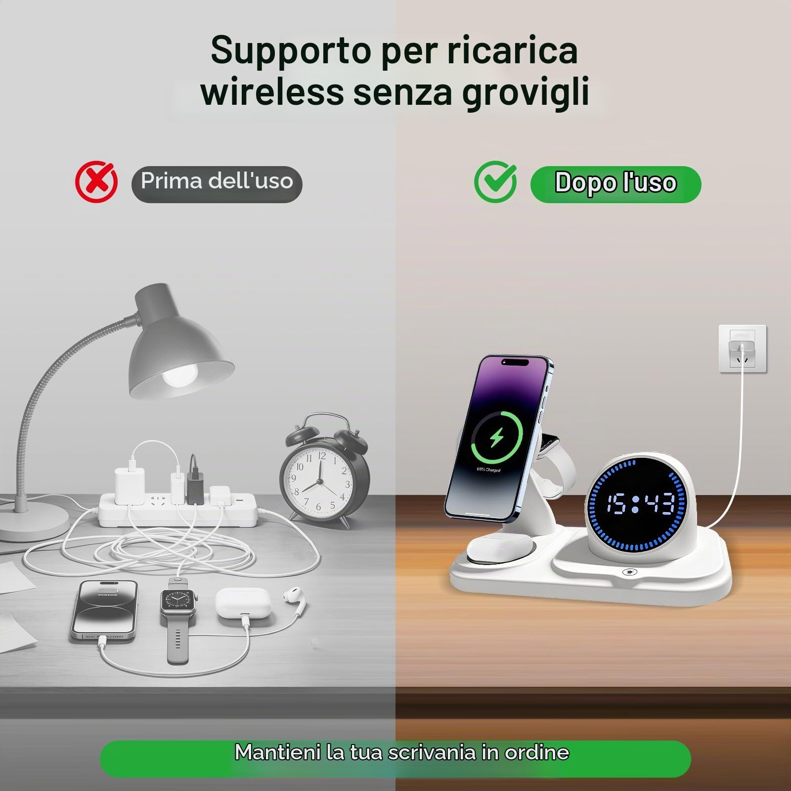 6 in 1 Caricatore Wireless per iPhone con Altoparlante Bluetooth,Stazione di Ricarica Rapida per iPhone 17/16/15/14/13/12/11/Pro/Max/Plus, per Apple Watch ed AirPods
