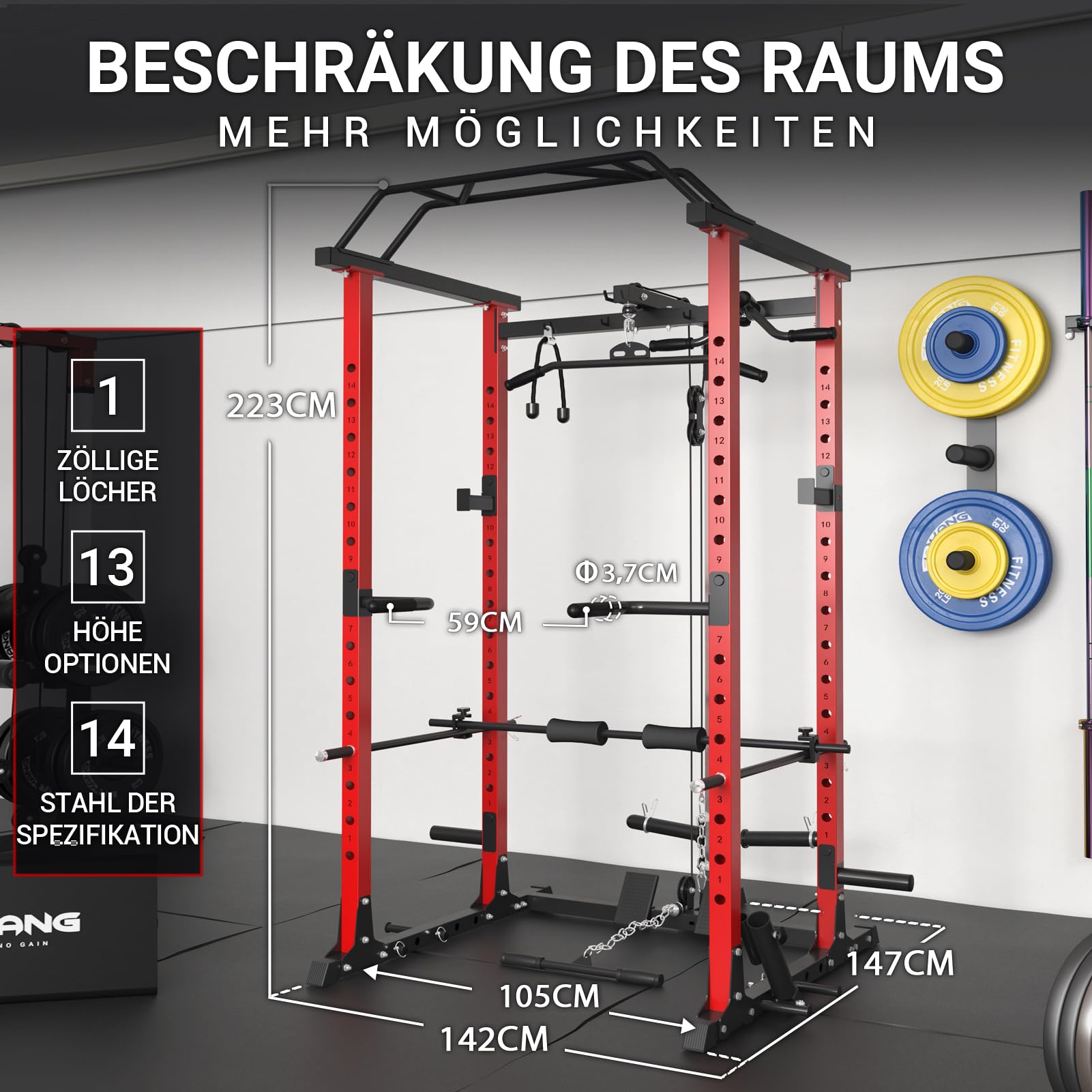 Power Cage, 1200 lbs Power Rack with LAT Pulldown, Multi-Function Squat Cage, Weight Cage with Pulley System, Squat Rack for Home Gym
