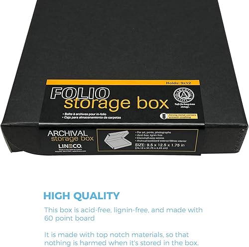 Vista 29 de Lineco Caja de almacenamiento de folio, diseño de concha con borde de metal. 16.5 x 20.5 x 1.75 pulgadas, cartón archival, conserva fotos, tarjetas