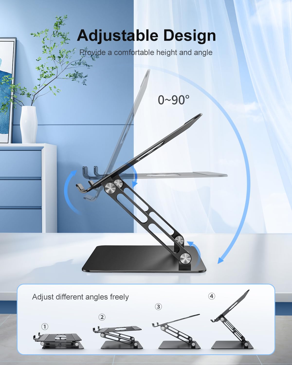 JOIOT Supporto regolabile per computer portatile, ergonomico, in alluminio, per scrivania, portatile, compatibile con laptop e tablet da 10 a 17,3 pollici, nero