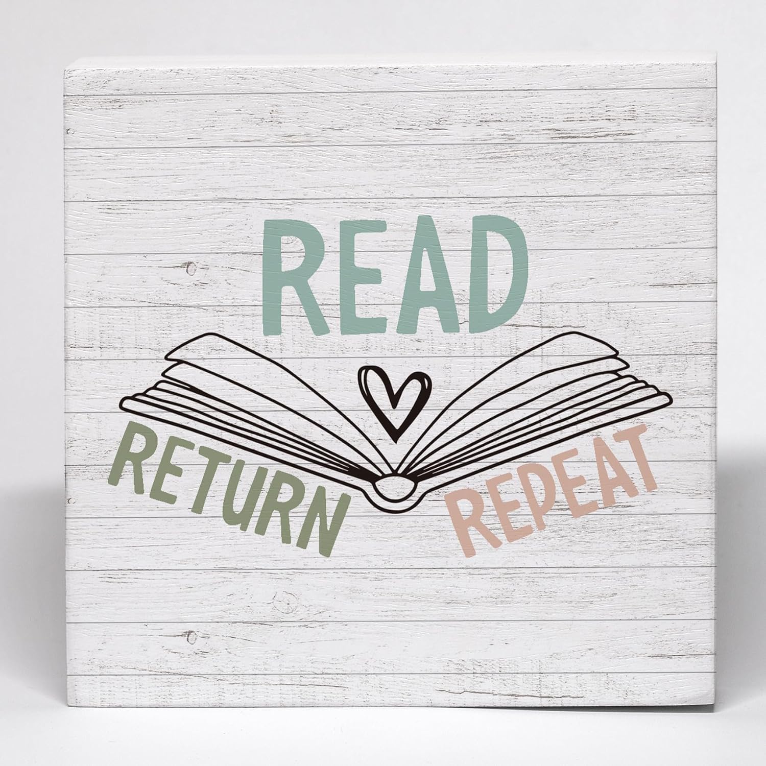 5x5 Inch Reading Corner Decor Wood Box Sign, Reading Nook Library Desk Decor, Book Reading Lovers Gifts, Read Return Repeat Wooden Box Block Sign For Home School Classroom Library Shelf Decor