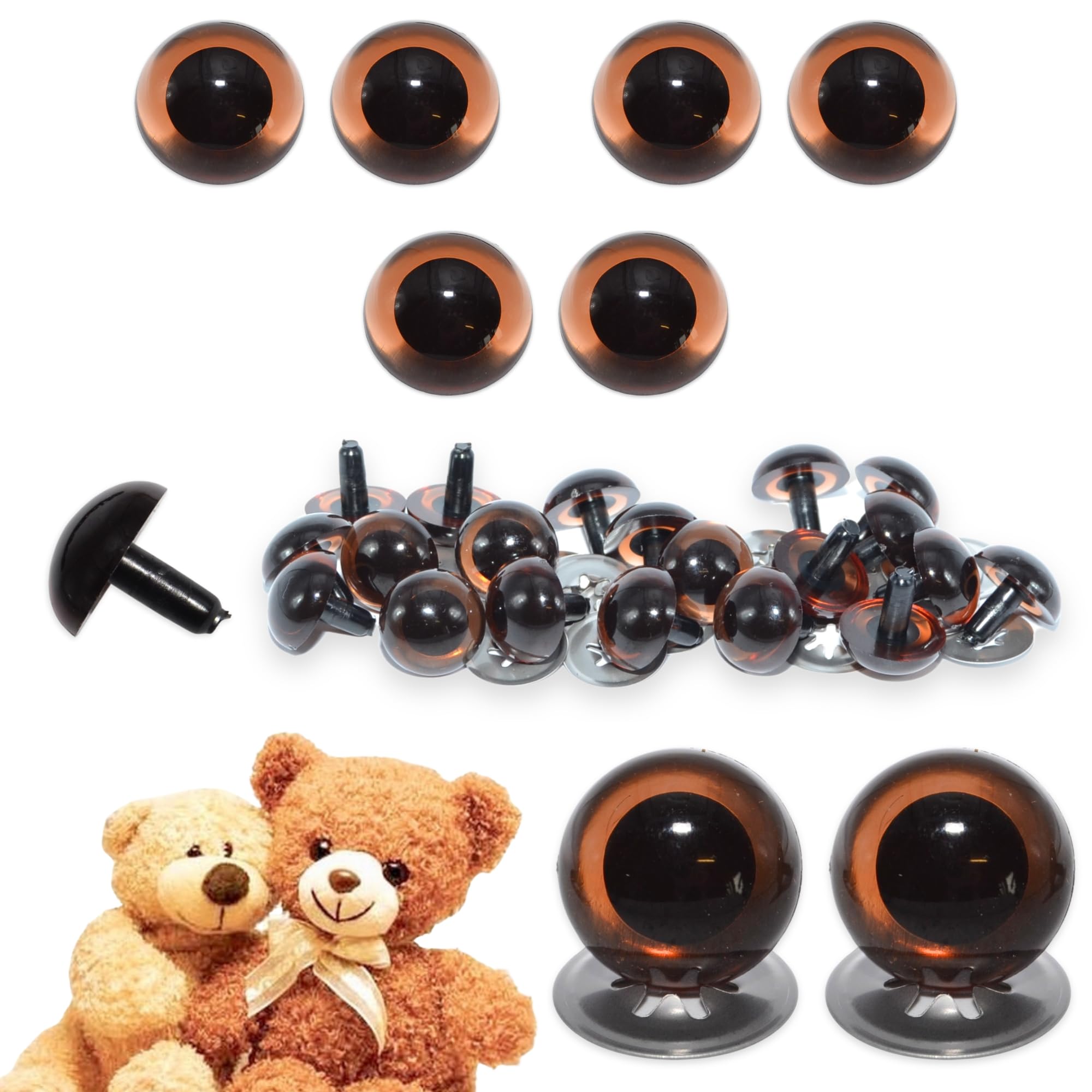 celloexpress 18mm Transparent Brown Eyes Metal Backs (Pack of 3 Pairs)