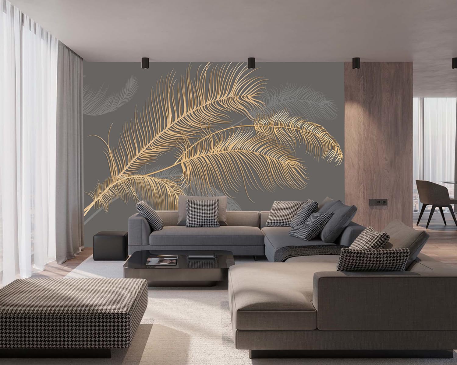 3D Silk Panoramic Wallpaper, 500 x 280 cm Large Gold Feather, Large Wall Poster for Living Room Adult, Children's Room - Image 2