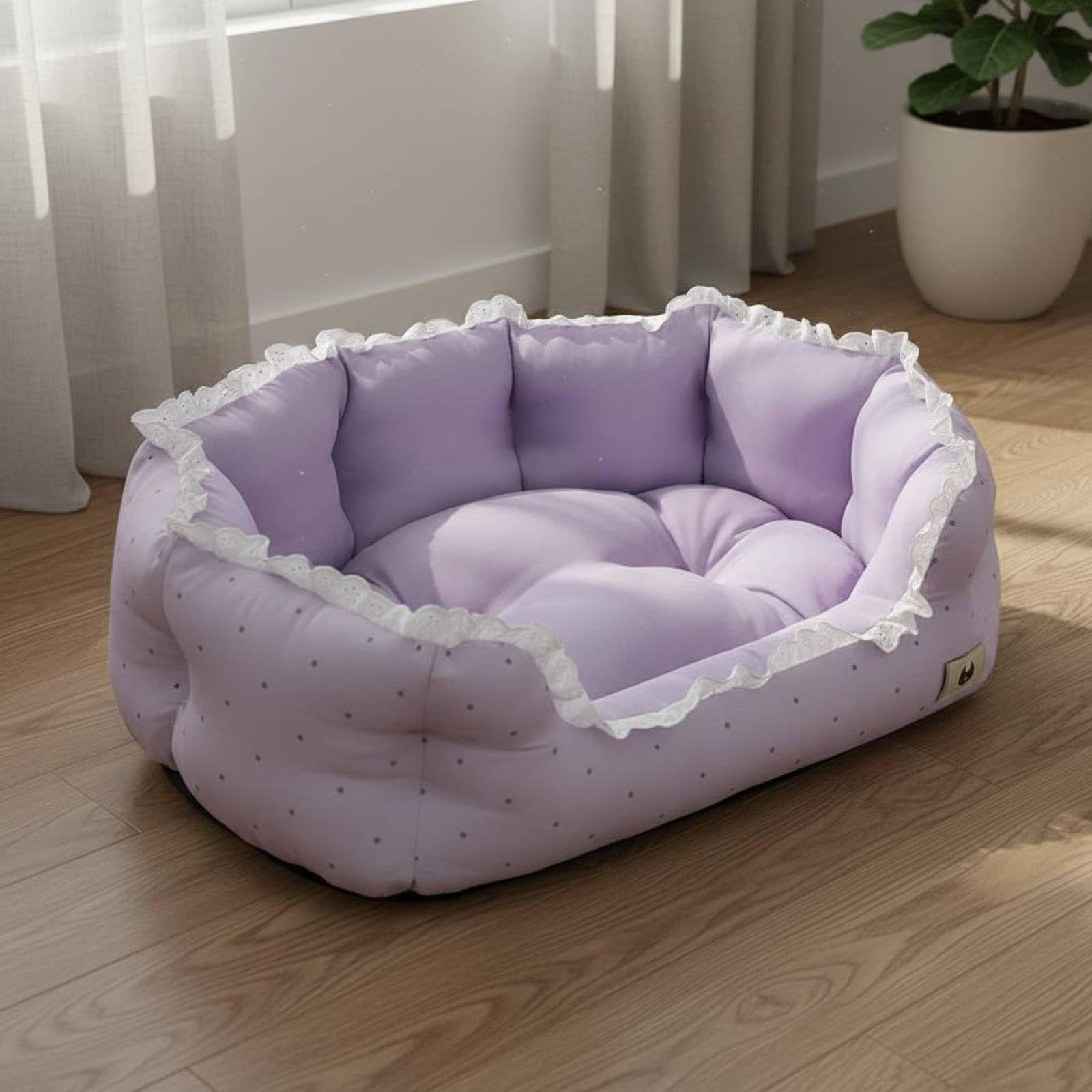 Baoblaze Cama para Mascotas Sofá Cama Gato Cama Perro Pequeño Sofá Animal con Apoyo Elevado y Tejido Transpirable Acolchado, XL-76 56 23CM, Puntos De Princesa【Extra Alto Extra Grueso】