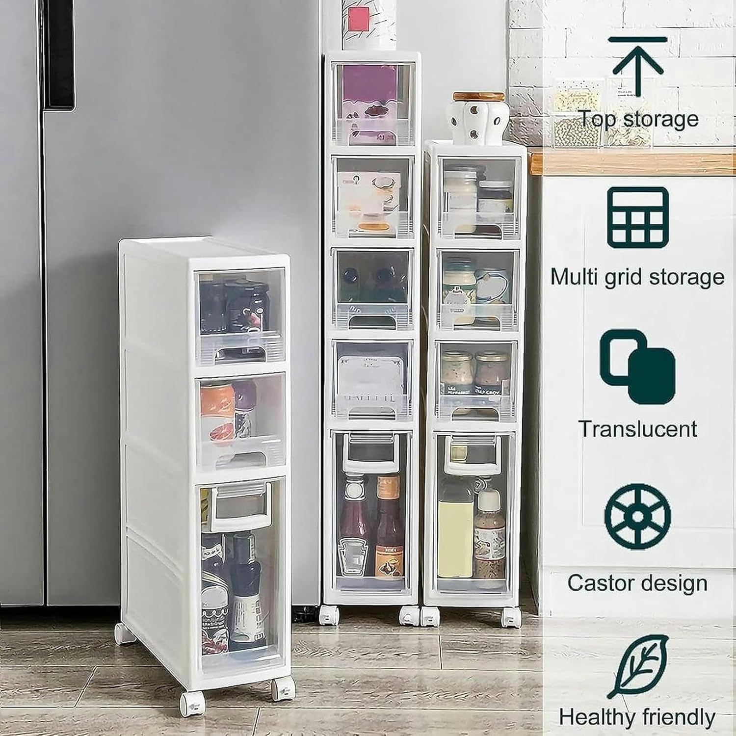 Storage Cabinet Narrow Slim, Skinny Toilet Paper with 4 Plastic Drawers and Casters Large Capacity Vertical Unit(4 Tier,16cm)