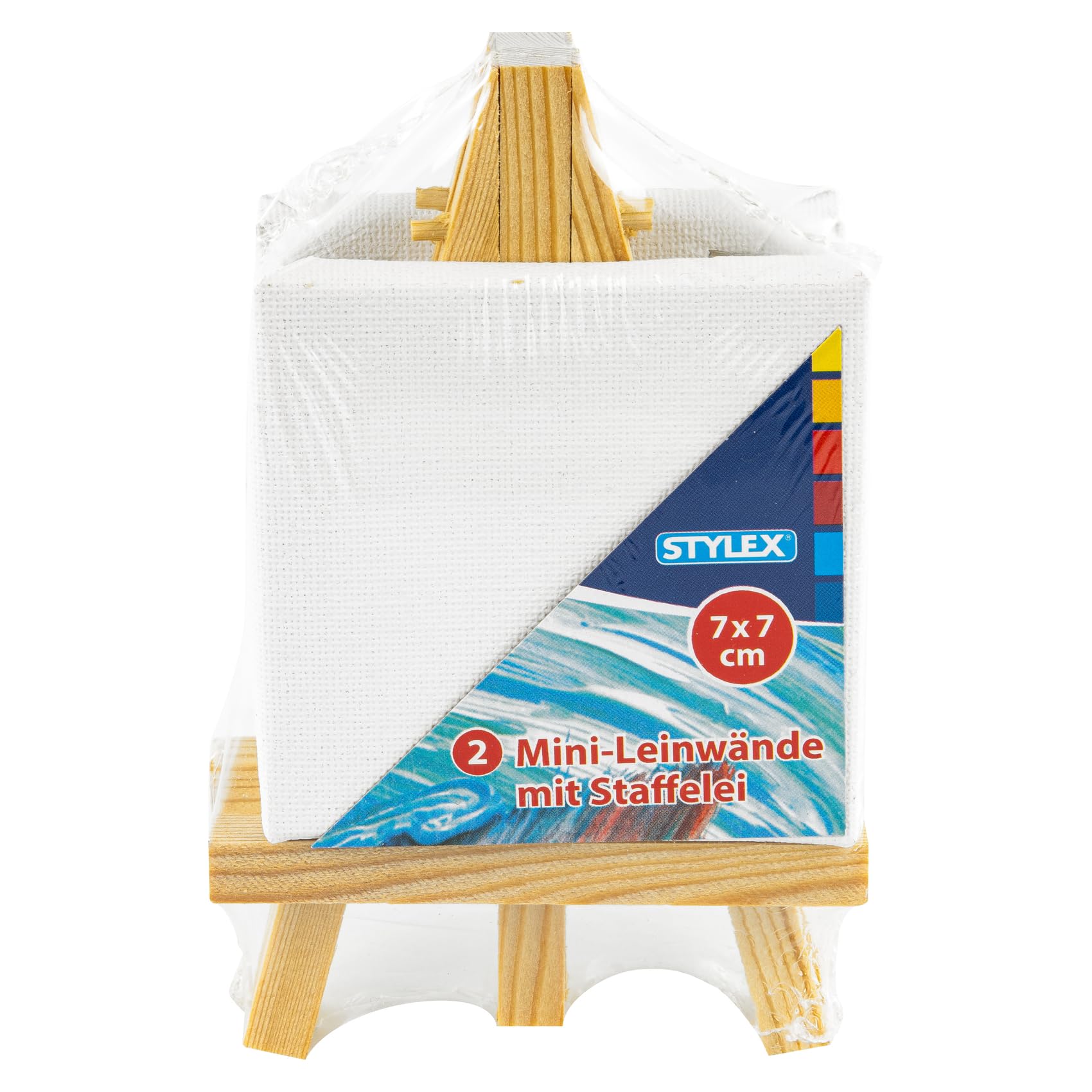 Stylex 28672-P12 - Mini tela con cavalletto, 12 x 2 pezzi rivestiti con tessuto 100% cotone, dimensioni 7 x 7 cm, preparati, cuciti sul retro, per colori a olio, acrilici, guazzo e tempera