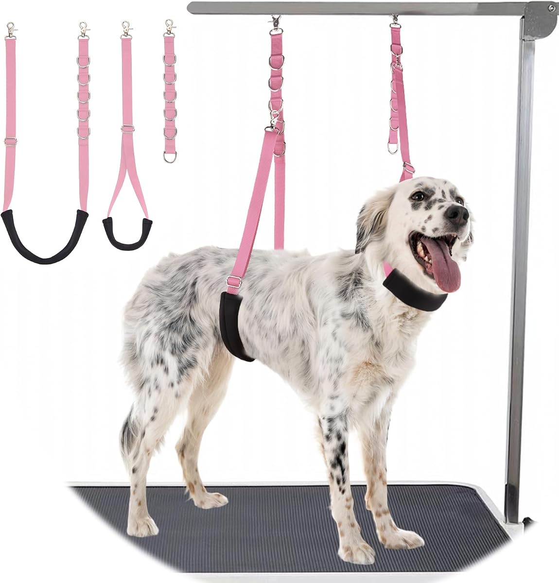 Dog Grooming Belly Strap - 3PCS Grooming Restraint Set Adjustable Belly Band Loops Strap with Padded Support & Loop Extension Straps Pet Grooming Harness Kit for Dogs (Light Pink)