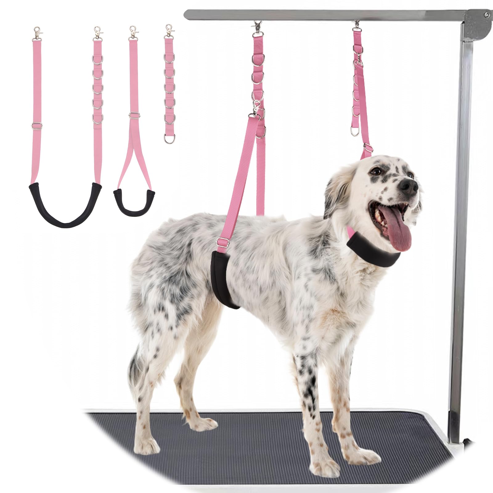 Dog Grooming Belly Strap - 3PCS Grooming Restraint Set Adjustable Belly Band Loops Strap with Padded Support & Loop Extension Straps Pet Grooming Harness Kit for Dogs (Light Pink) — image 1