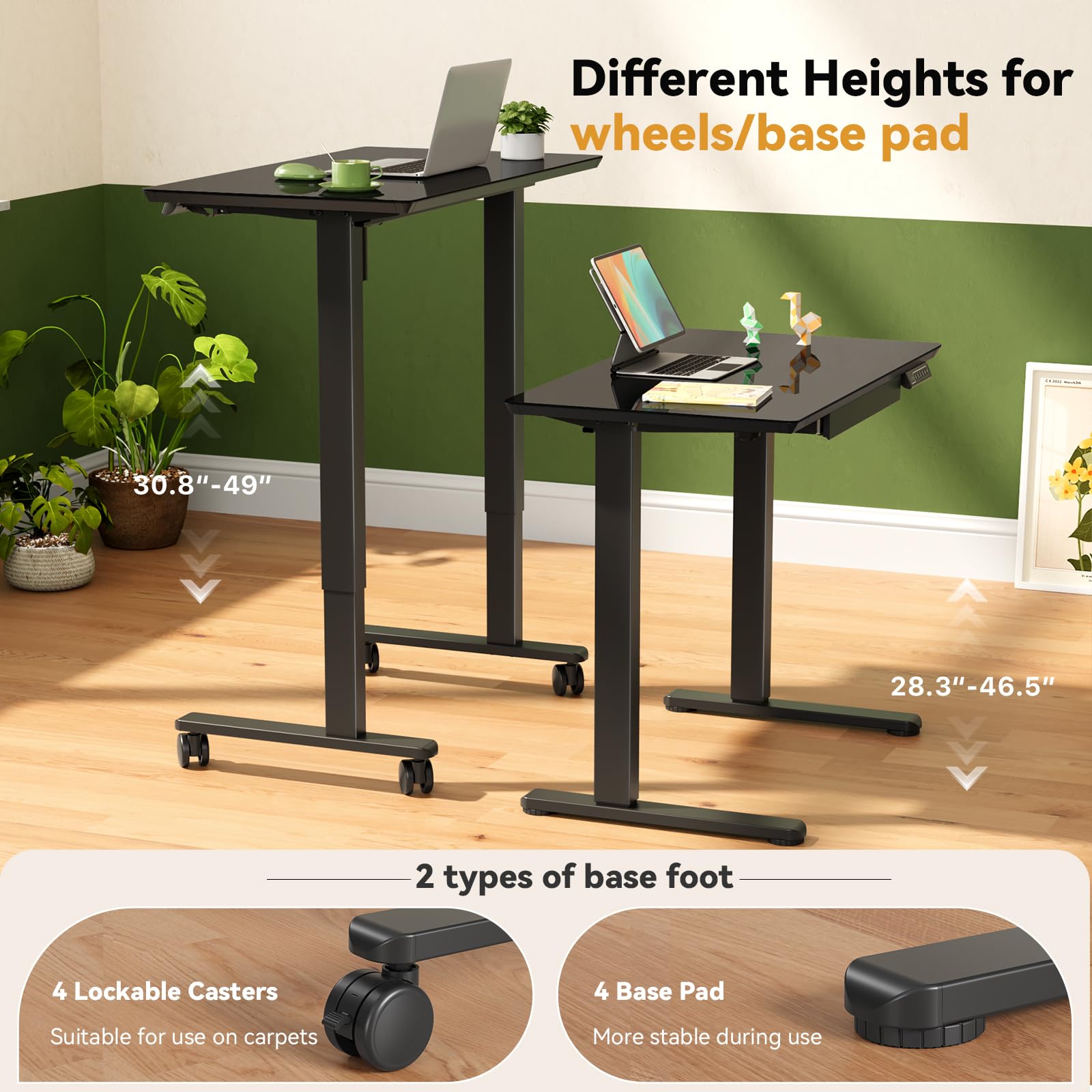 Glass Standing Desk with Drawer Electric Sit Stand Desk with Wheels 35 20Inch Whole Piece Height Adjustable Rising — view 3