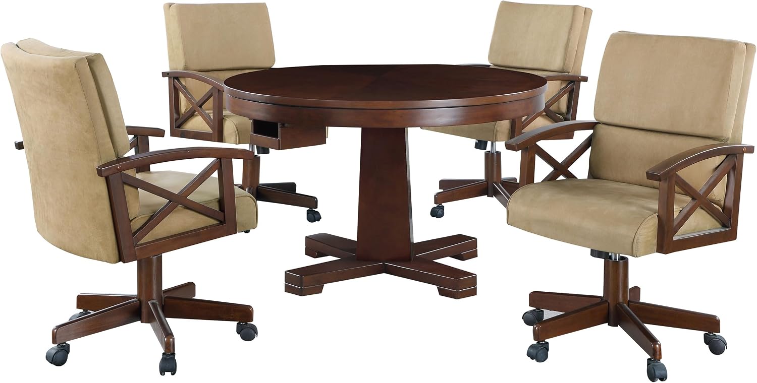 Coaster Home Furnishings - Marietta - Wood - 5-Piece 3-in-1 Game Table Set - Traditional Style, Felt-Lined Reversible Table Top, Chairs with Casters - Dining & Game Room - Tobacco & Tan - 100171-S5