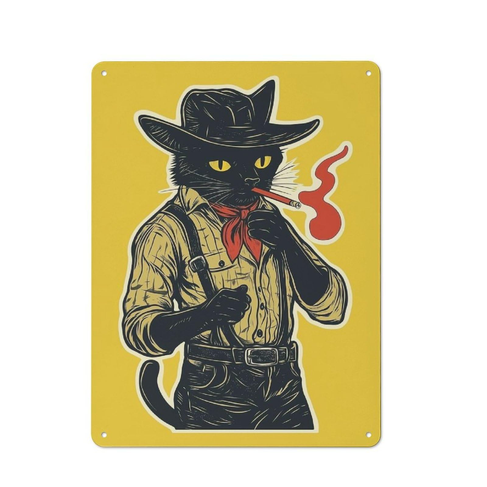 Junmoney Cowboy Cat - Vintage Cat Cowboy Vintage Decorative Tin Plaque 40X30cm, Room Wall Plaque For Hallway, Home Bar, Garage Or Study