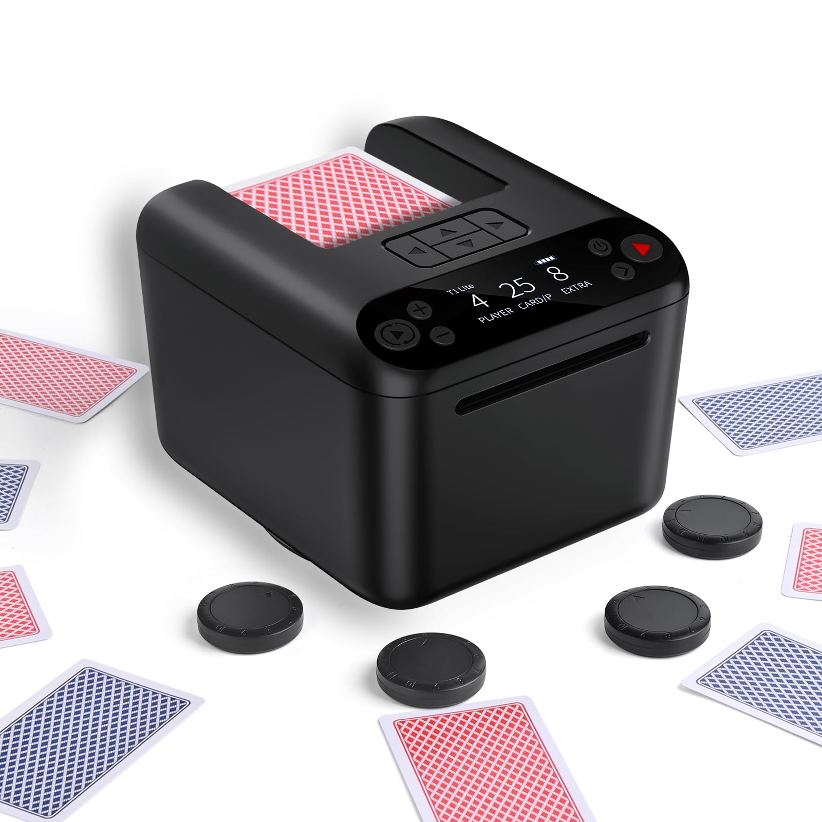 Repartidor Automático de Cartas – Giro 180°/360° para 1–3 Barajas, 2–12 Jugadores con 4 Mandos a Distancia | Modos de Juego Integrados, Recargable y Silencioso para Poker, Blackjack, Texas Holdem, UNO