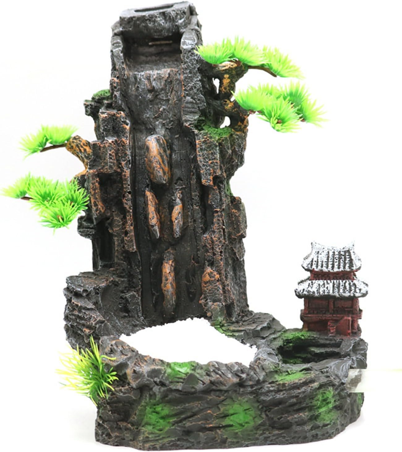 Naturalistic Resin Waterfall Mountain Aquarium Ornament with Flowing Waterfall Effect for Fish Tanks Habitat Decors Saltwater Freshwater Pond Aquarium Scenery