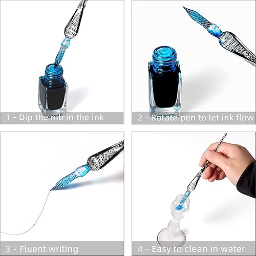 Miniatura 7 de Molshine - Pluma de inmersión de cristal de borosilicato hecha a mano de alta calidad, pluma para firmas, transparente, regalo empresarial, Negro