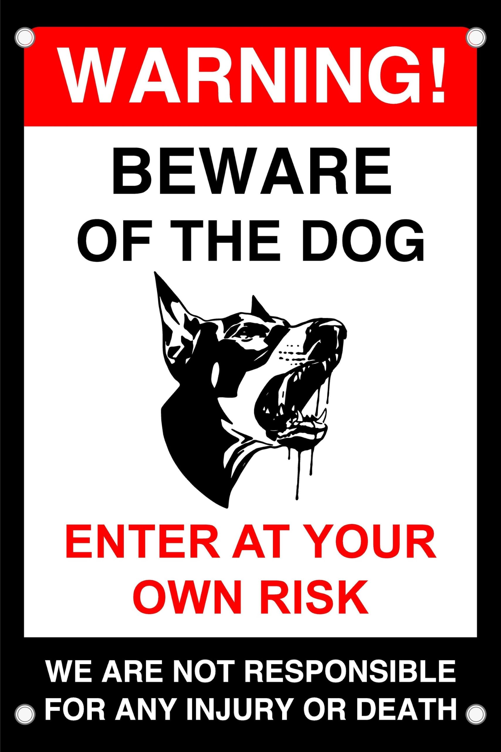 Warning Beware Of The Dog Enter At Own Risk Sign - Pre-Drilled 1.2mm Rigid Plastic, Weatherproof Indoor & Outdoor (200 x 150mm)