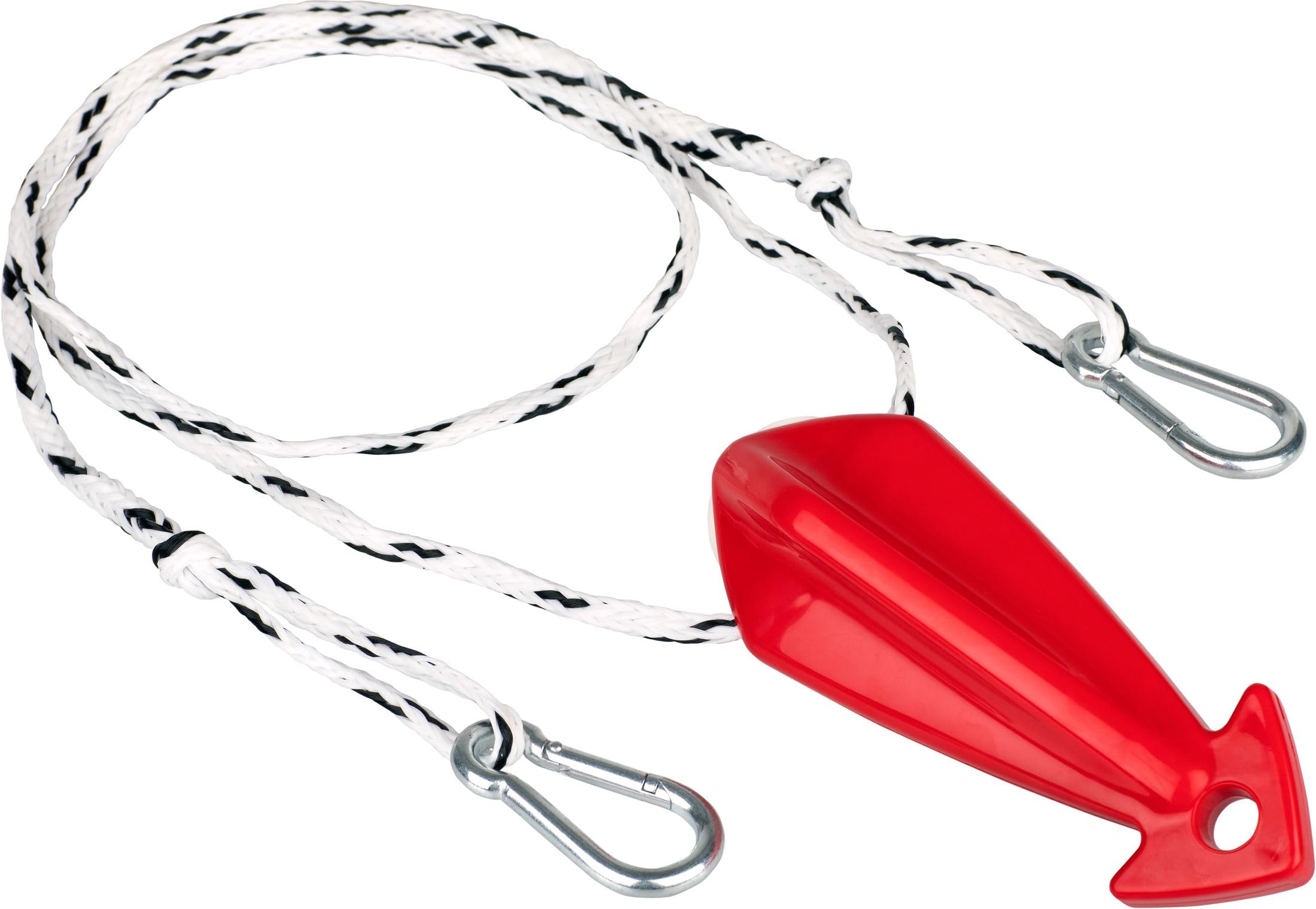 Mesle Combi Triangle de remorquage pour 1 Personne, Auto-centrant, Longueur 305/244 cm, Flottant, Crochet Quick Connect, Noir-Rouge-Blanc, INCL. Rope Keeper