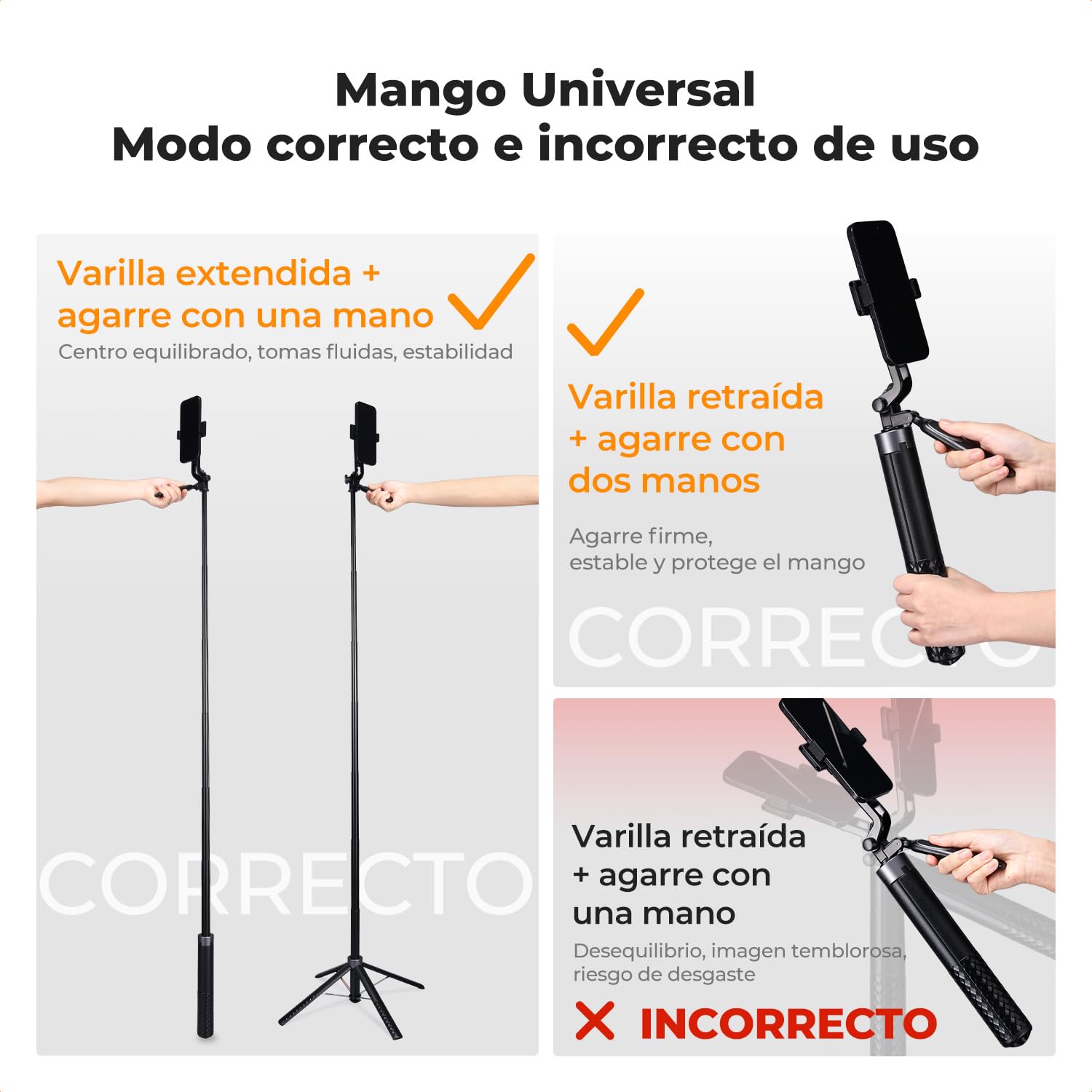K&F CONCEPT 177cm Trípode para Teléfono, Adaptado para dji OSMO Pocket 4&3/Luna Ultra, 4 Pies y Mango Estabilizador, Control Bluetooth, Rotación 360°, Percha Selfie para iPhone Android, Viaje Vlog