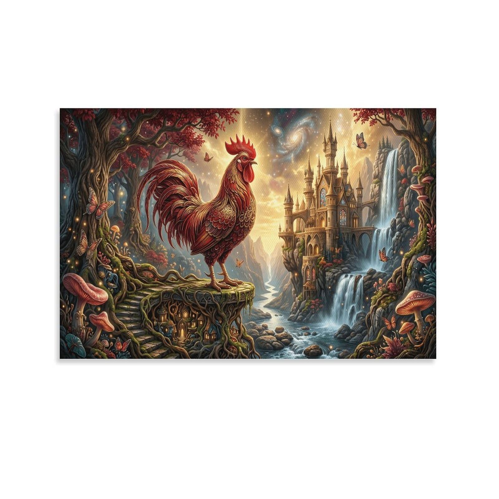 XPASHIQWC Rooster Poster Artwork Galaxy Waterfall Castle Giclee Canvas Prints Modern Canvas Wall Art Picture Wall Hanging for Home Decorations 24x36inch(60x90cm)