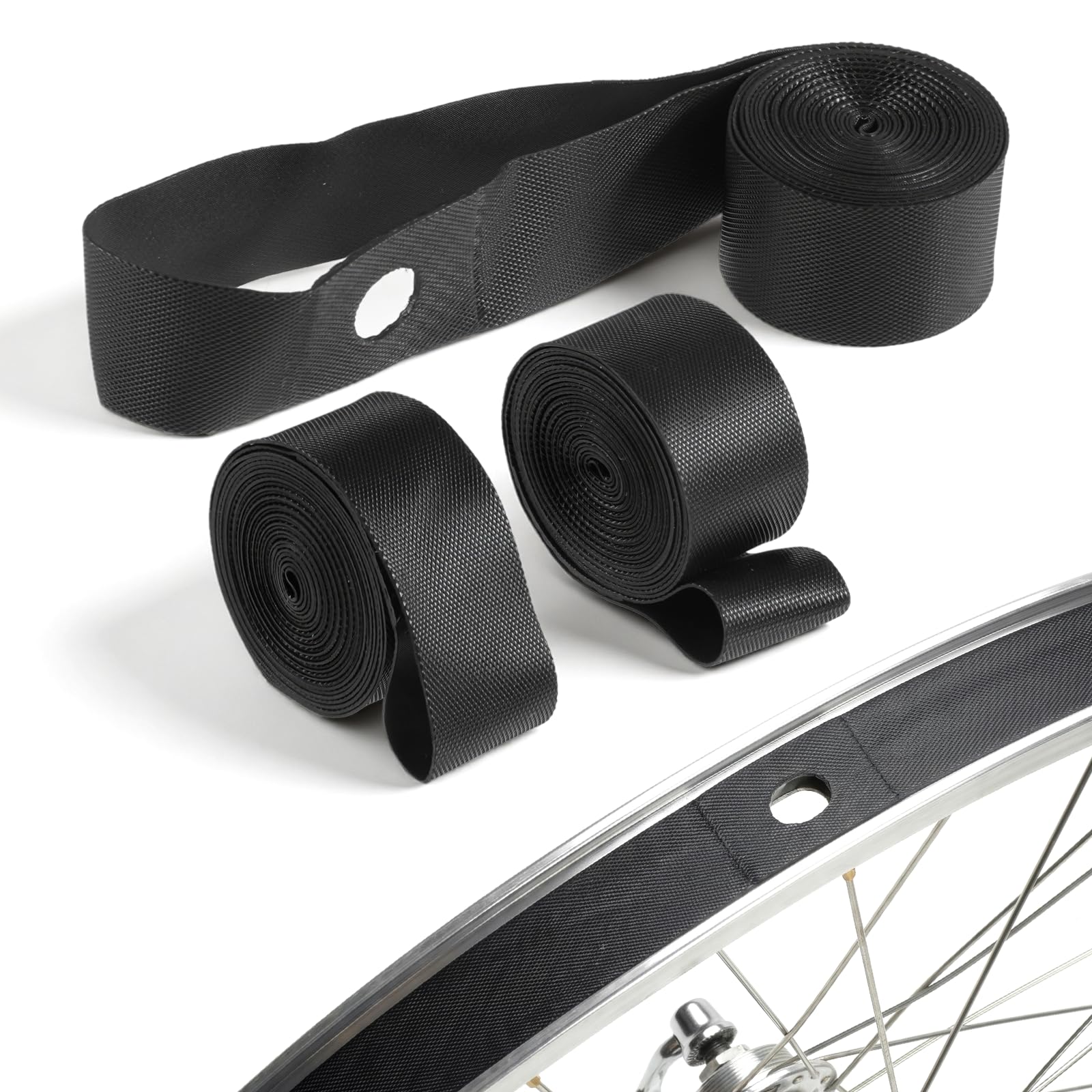 FdcZeyxior 3 Pack Bike Rim Tape, Bike Tire Liner Wheel Liners Elastic PVC Bicycle Rim Strip for Road Bicycle MTB Mountain Bikes tube Protector Liner (Black, 26in)