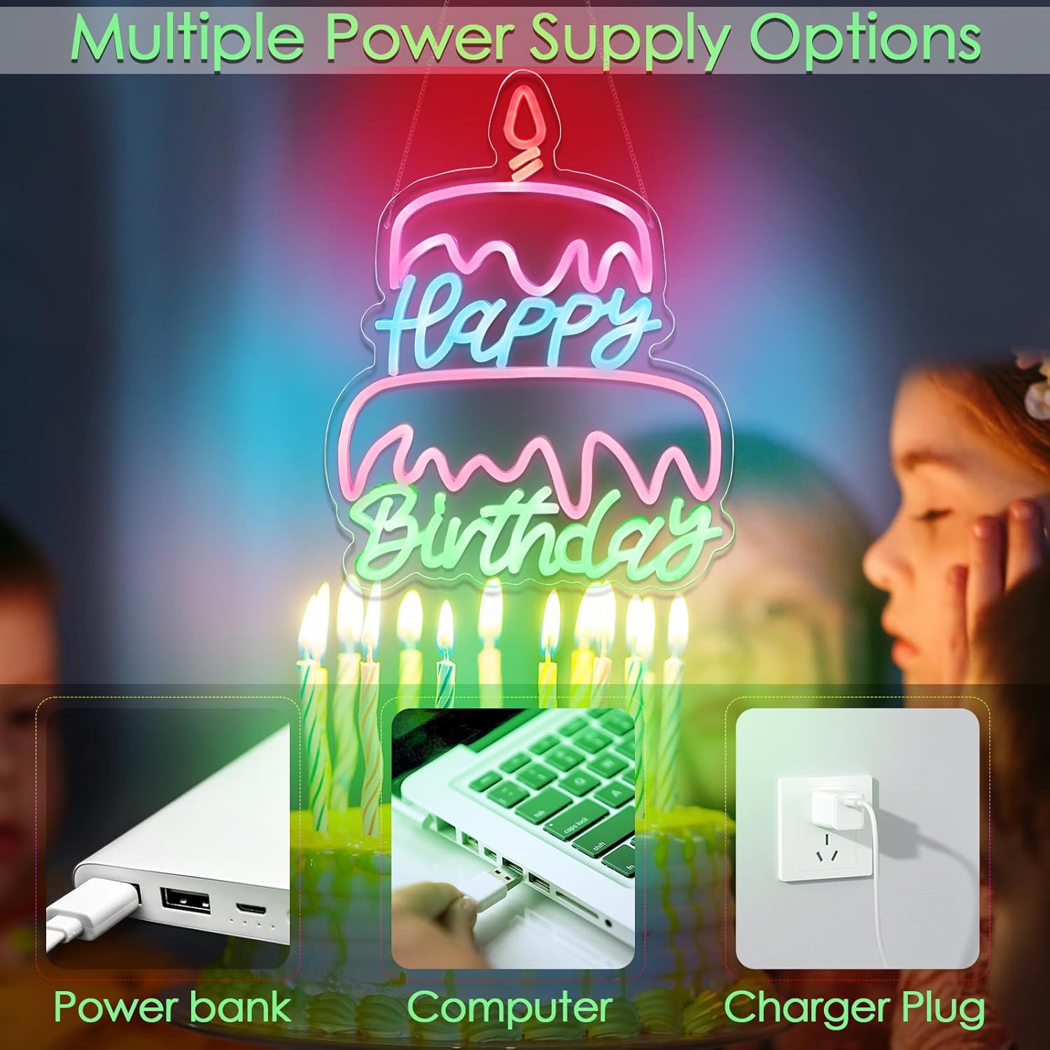 Happy Birthday Neon Sign Led Neon Lights Pink Neon Sign for Bedroom Led Sign USB Powered Neon Signs for Wall Decor Dimmable for Christmas Thanksgiving Birthday Party Girls Gifts - Image 4