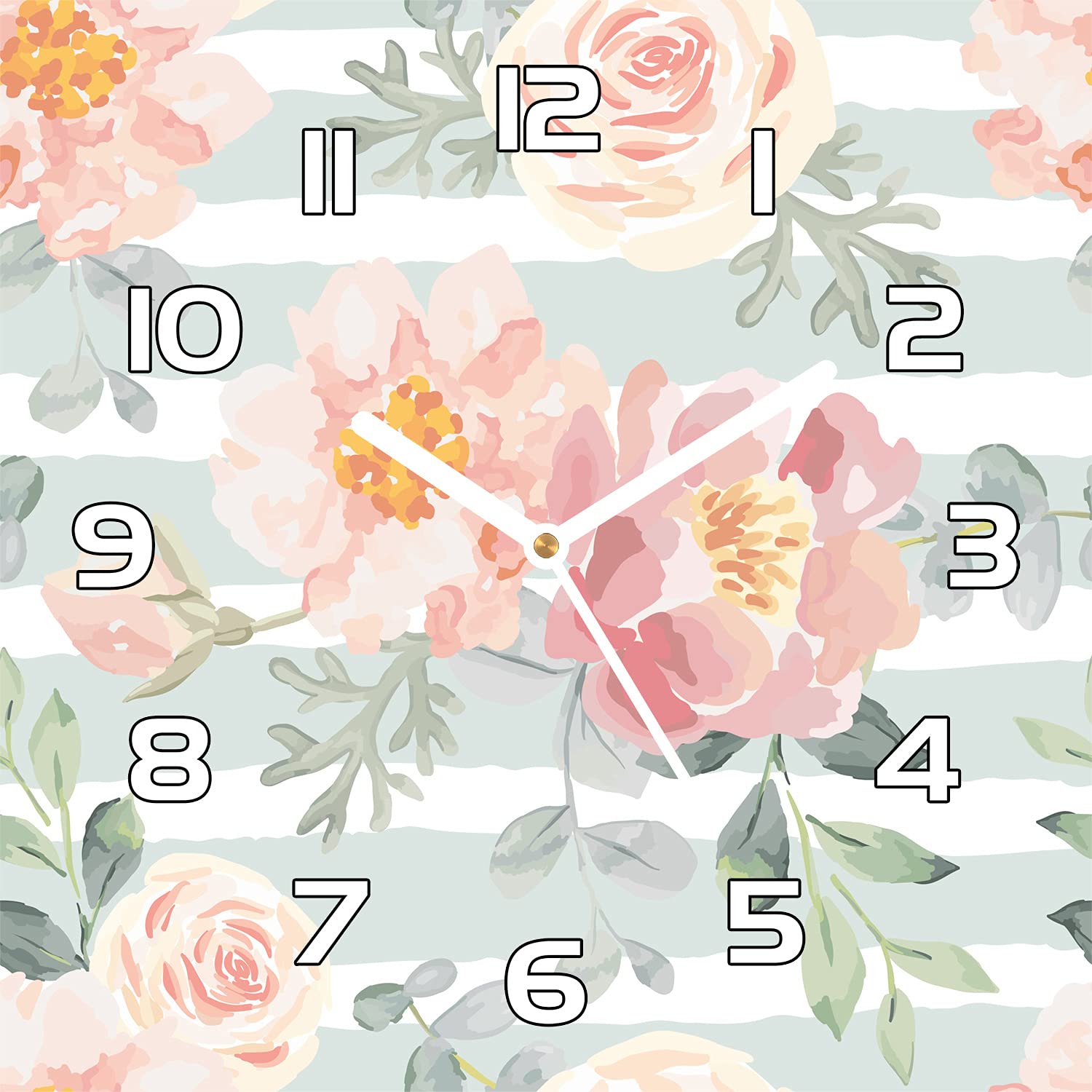 Horloge en verre salon et cuisine 30x30 cm au motif floral moderne et chic