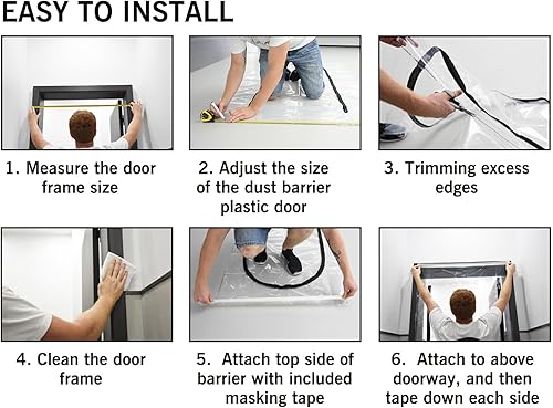 Miniatura 5 de ROLLINGDOG Barrera antipolvo para puerta con cremallera, cubierta de puerta de plástico, puerta con cremallera de plástico para protección temporal