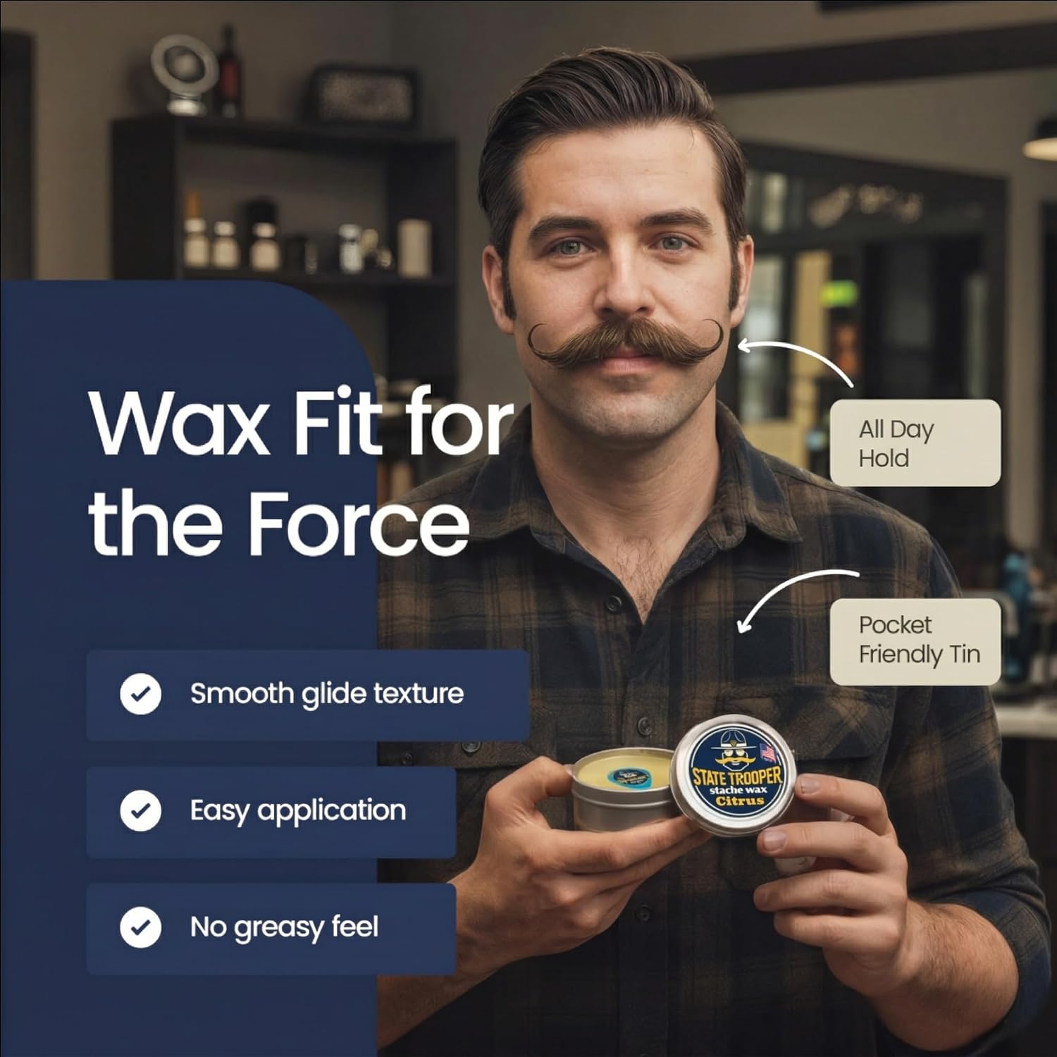 Medium Hold Mustache Wax with Beeswax, Coconut Oil & Lanolin – Natural Moustache Grooming & Styling Wax with Citrus Scent - Nourishing Mustache Conditioner & Sculpting Wax