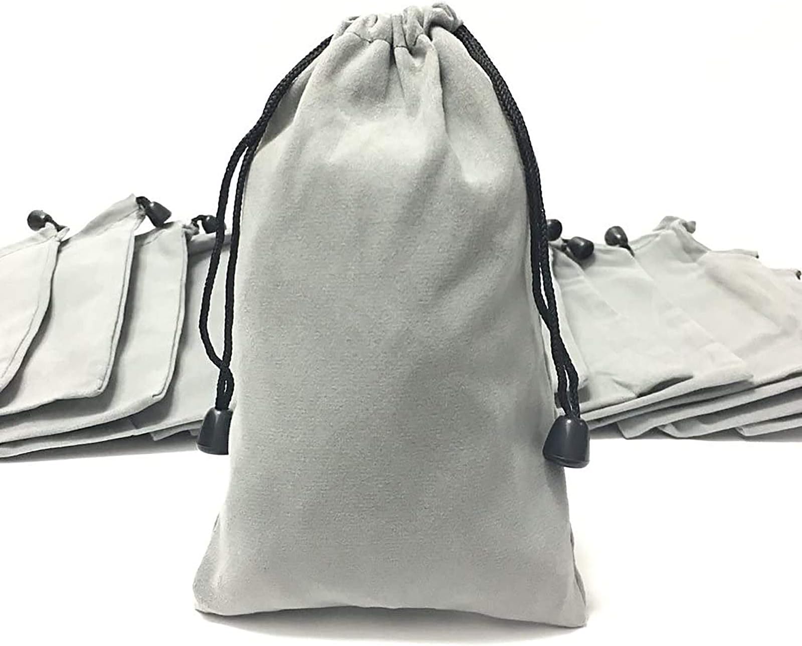 Pack Of 25 Large 6.75" X 4.75" Pouch Bags - Elegant Velvet Drawstring Bags Jewelry Pouches for Jewelry, Gifts, Event Supplies (Gray)