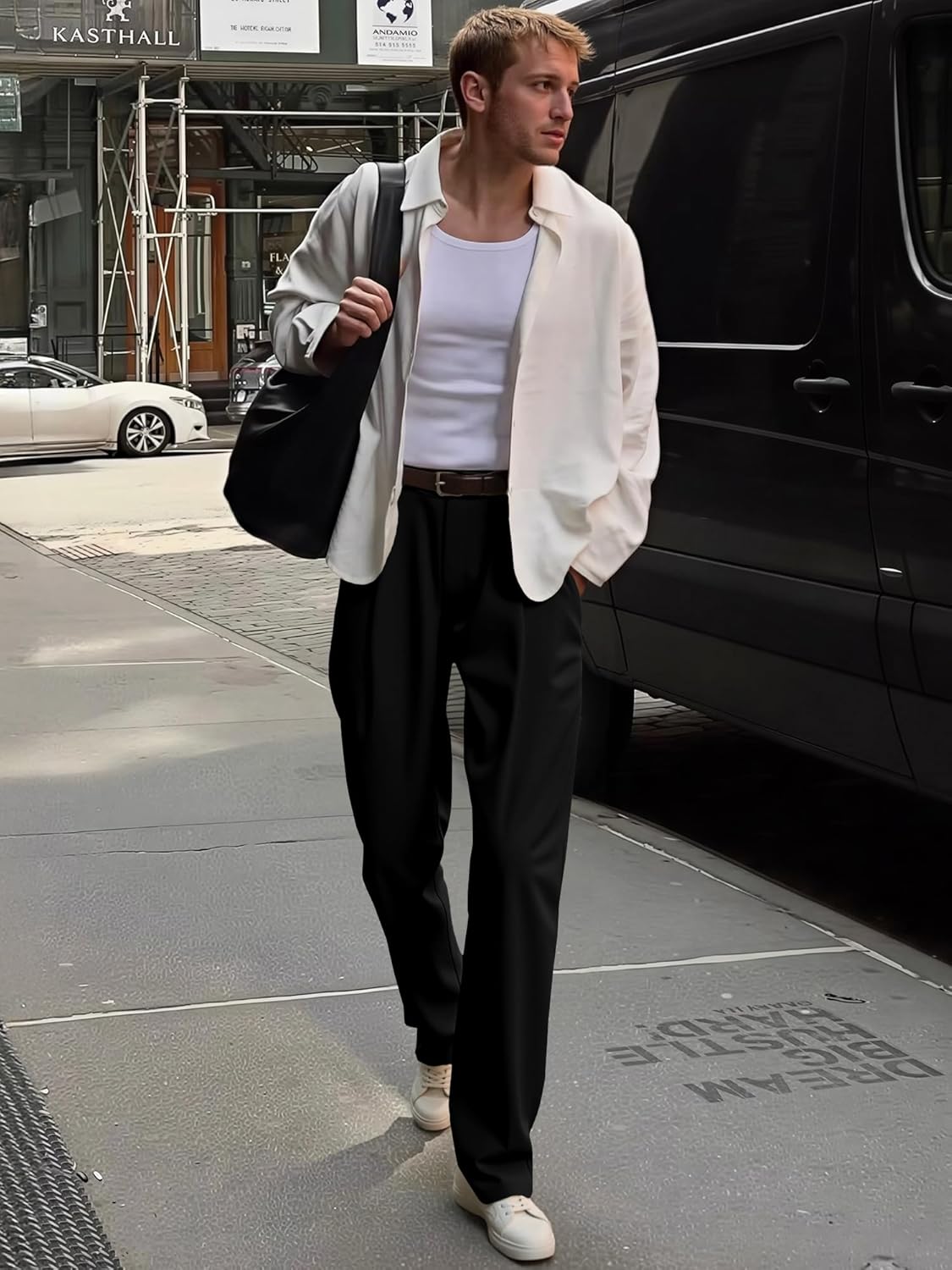 JMIERR Men's Baggy Pants Pleated Wide Leg Casual Dress Loose Fit Slacks Trousers - Image 5