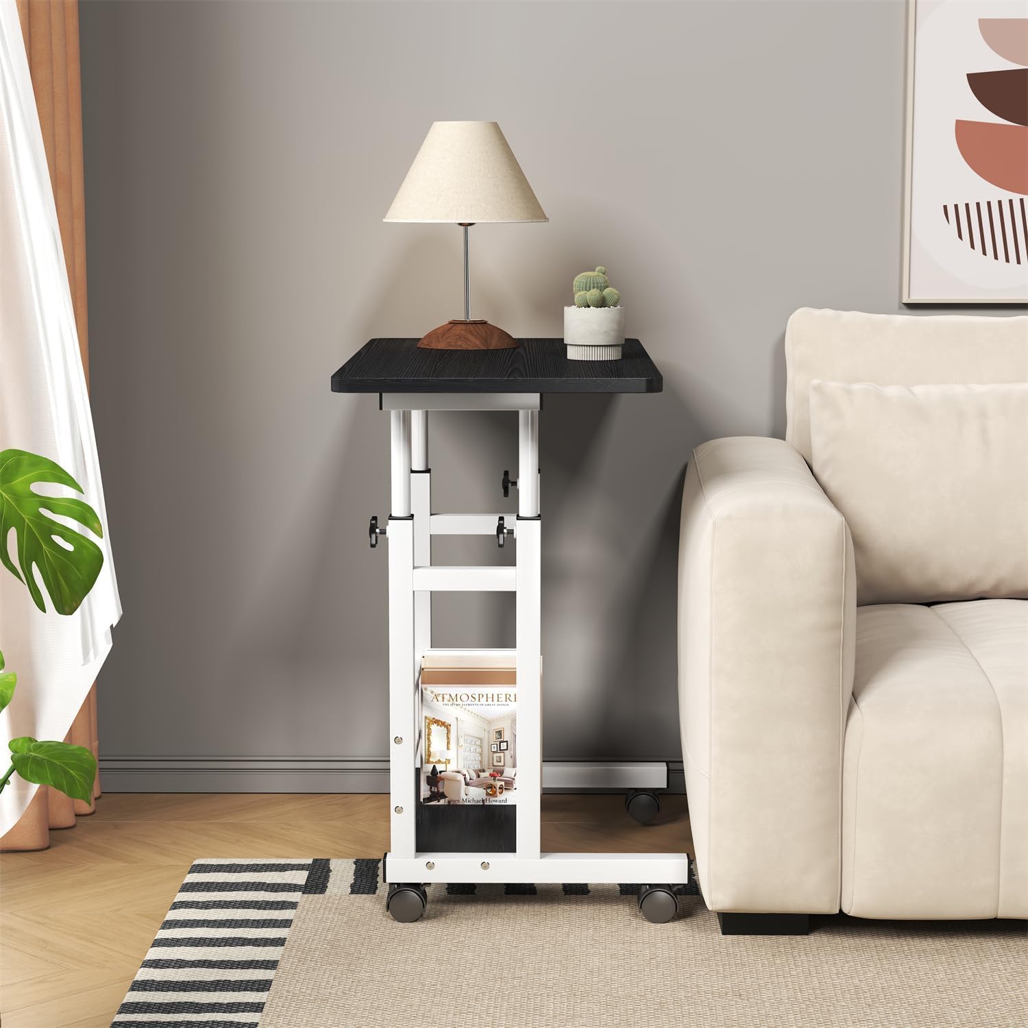 Adjustable Height Mobile Standing Desk, 27-35 Inch Rolling Computer Workstable with Locking Wheels,Ideal for Home Office, Bedroom