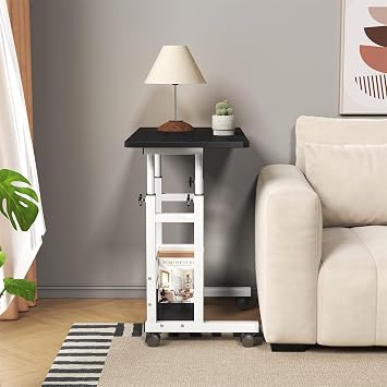 Height Mobile Computer Desk, Rolling Laptop Workstation with Wheels, Tiltable Tabletop Study Table, Compact Writing Desk with Lockable Casters, Ergonomic Standing Desk for Home Office and Bedroom Blac