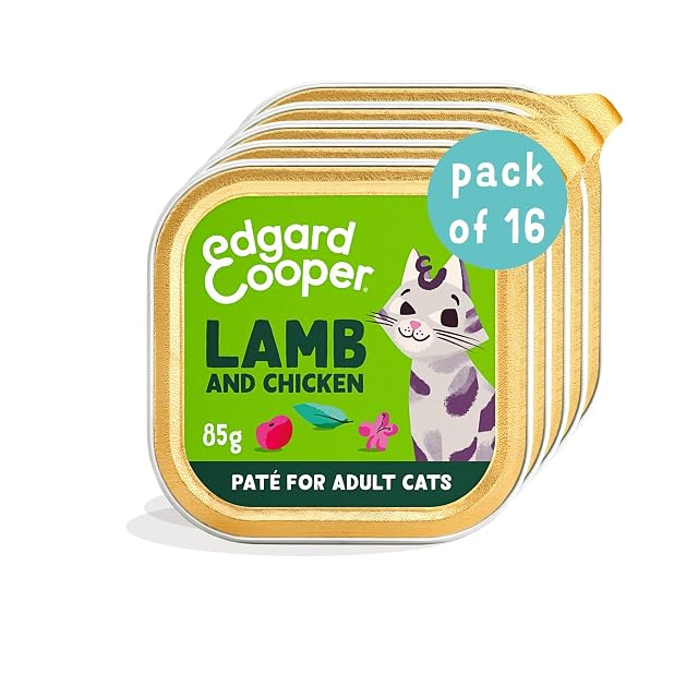 Edgard Cooper Comida humeda gatos, Adultos,Cordero & Pollo, 85g x 16, Pate gatos