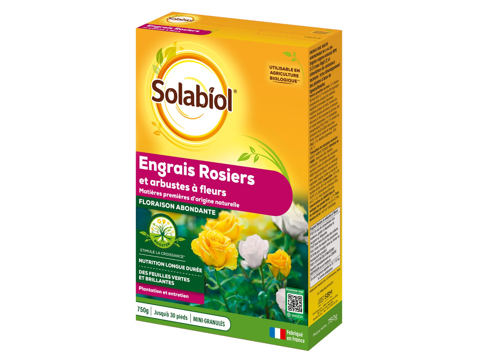 Solabiol Engrais Rosiers Et Arbustes A Fleurs | 750g | Nutrition Longue Durée | Fertilisation Douce Et Régulière SOROSY750
