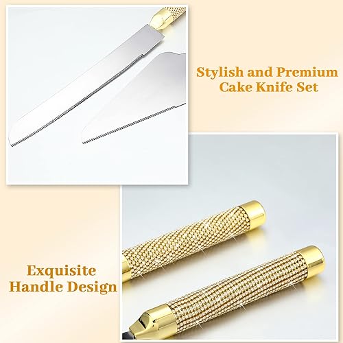 Miniatura 4 de Zhehao Juego de copas de champán y cuchillos para tartas de boda, copas de tostado, copas de champán con diamantes de imitación, decoración de