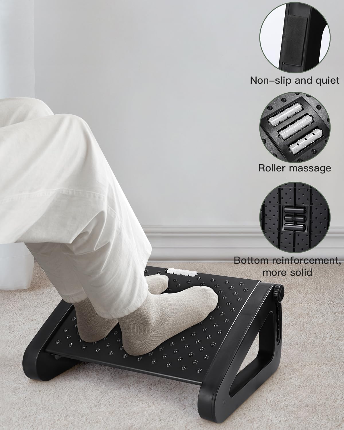Regulowany podnóżek,Ergonomiczny podnóżek z 6 Regulowaną wysokością i kątem, antypoślizgowy stołek do domu, biura i podróży, użyteczny pod biurkiem
