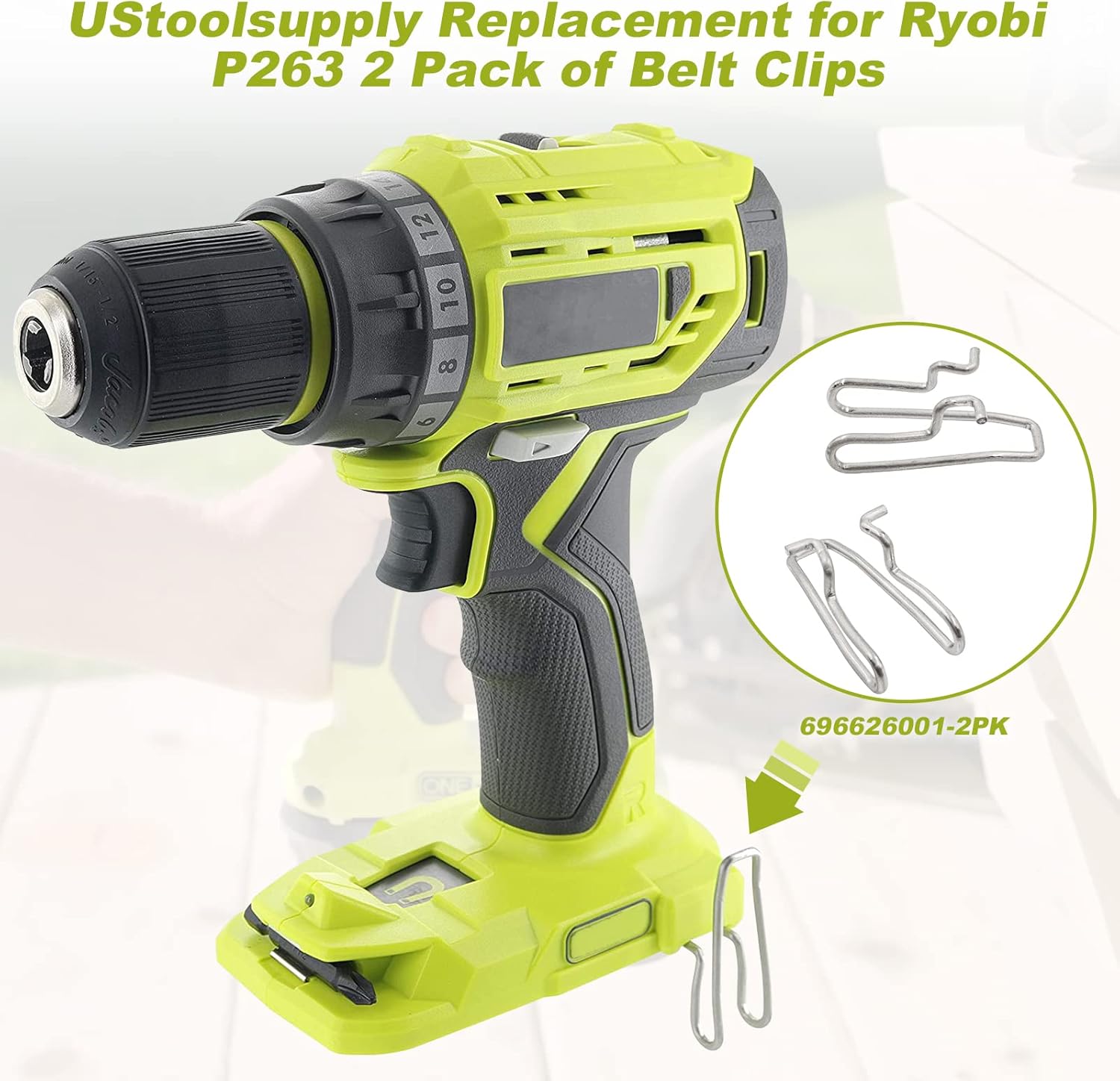 UStoolsupply Replacement for Ryobi P263 2 Pack of Belt Clips # 696626001-2PK