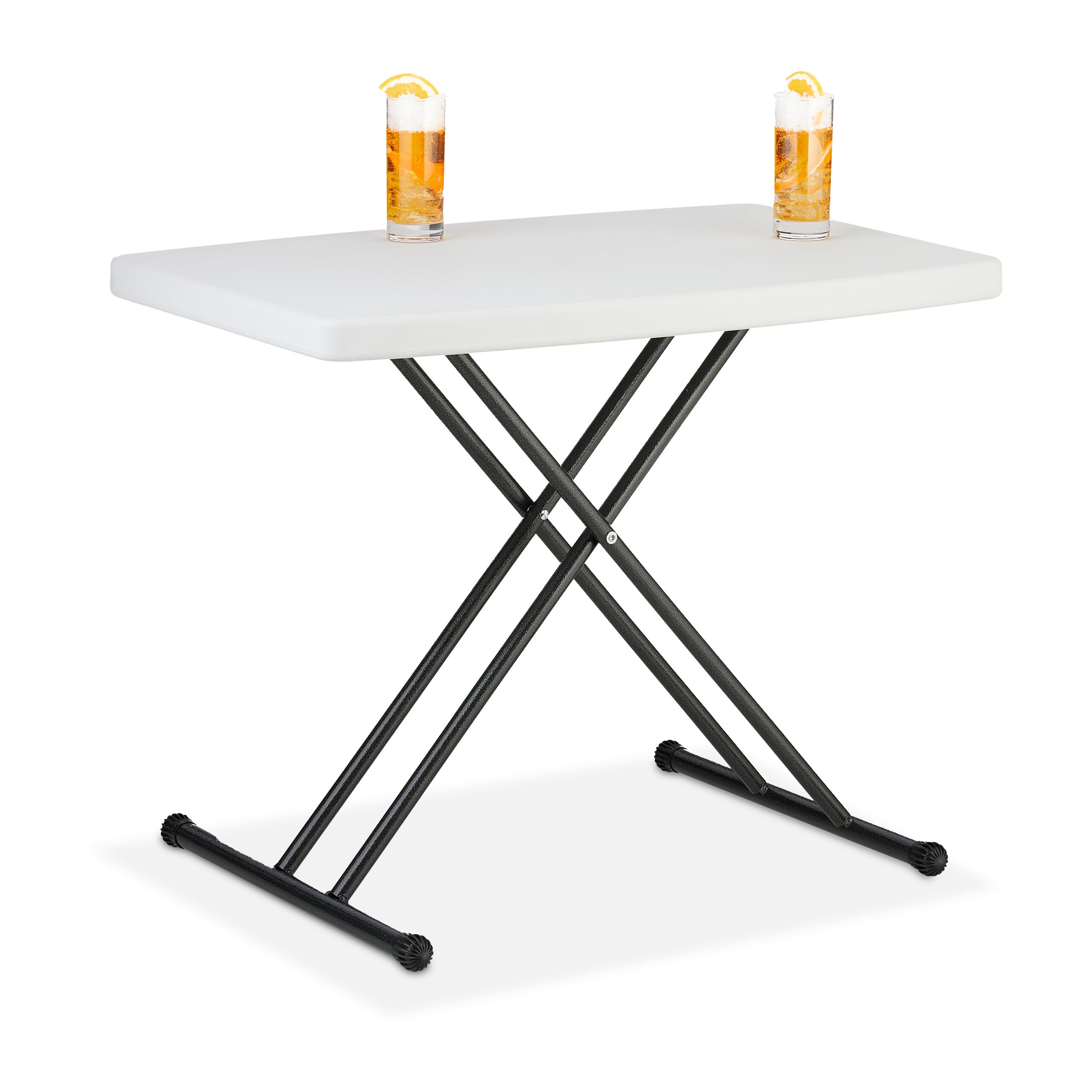 Relaxdays Camping Table Foldable, HWD: 71 x 78 x 49 cm, Plastic & Steel, Height-Adjustable, Fits 2 People, Garden, White