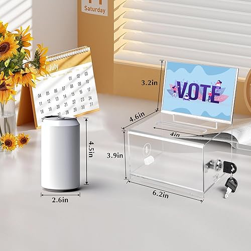 Vista 6 de VOISEN Caja transparente de donación con cerradura, paquete de 2 urnas con soporte para letreros, caja de sugerencias para recaudación de fondos