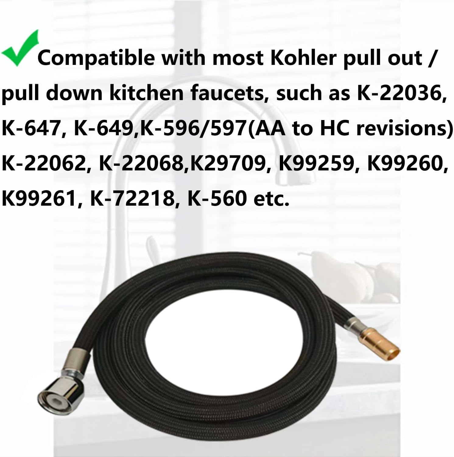 Kitchen Sink Faucet Hose Kit Compatible with Kohler K-1219935-BC, 67" Pull-Out Faucet Hose Replacement for Part K-1304674-BC, Chrome Finish