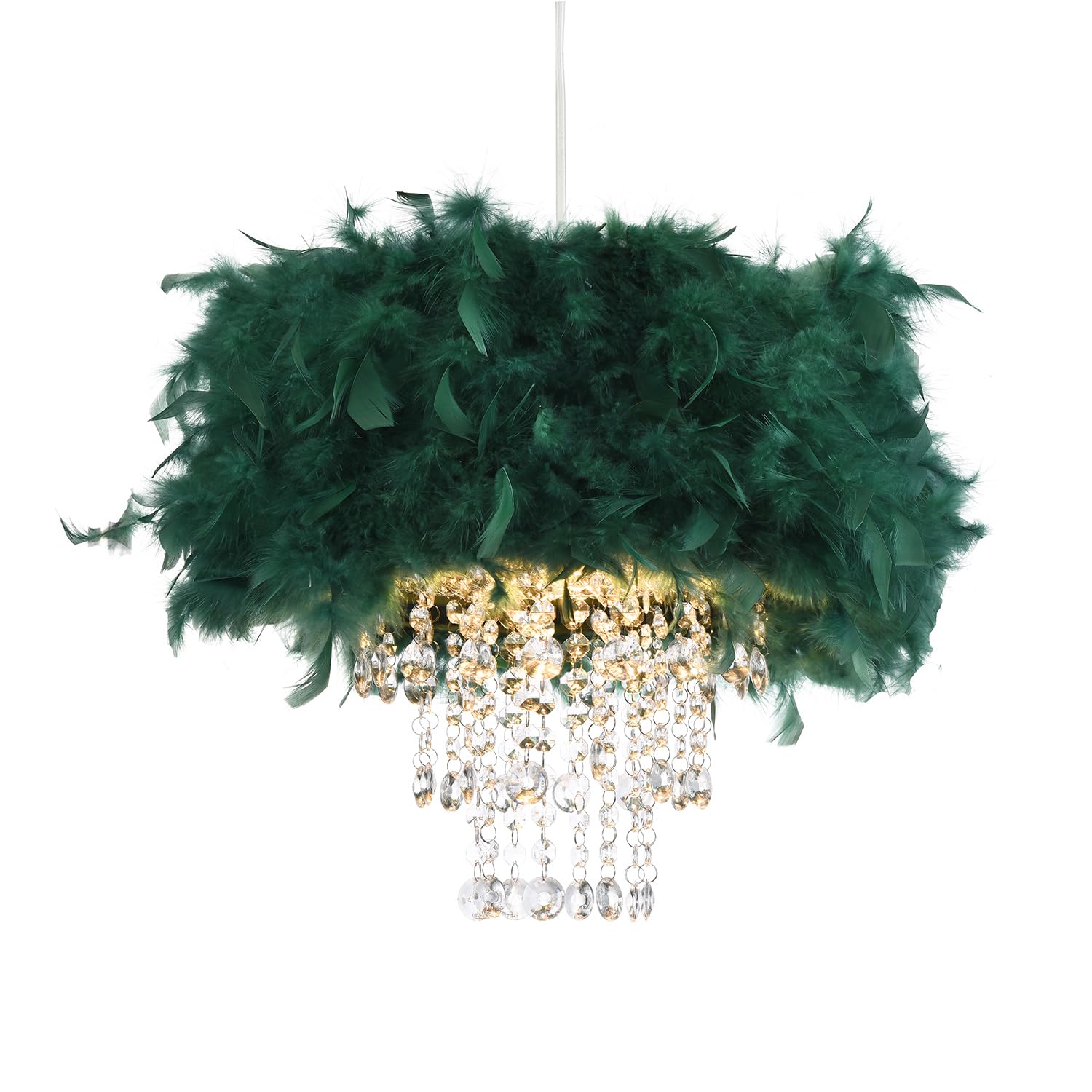 Happy Homewares Green/Light Contemporary Feather Pendant Shade With Transparent Acrylic Droplets