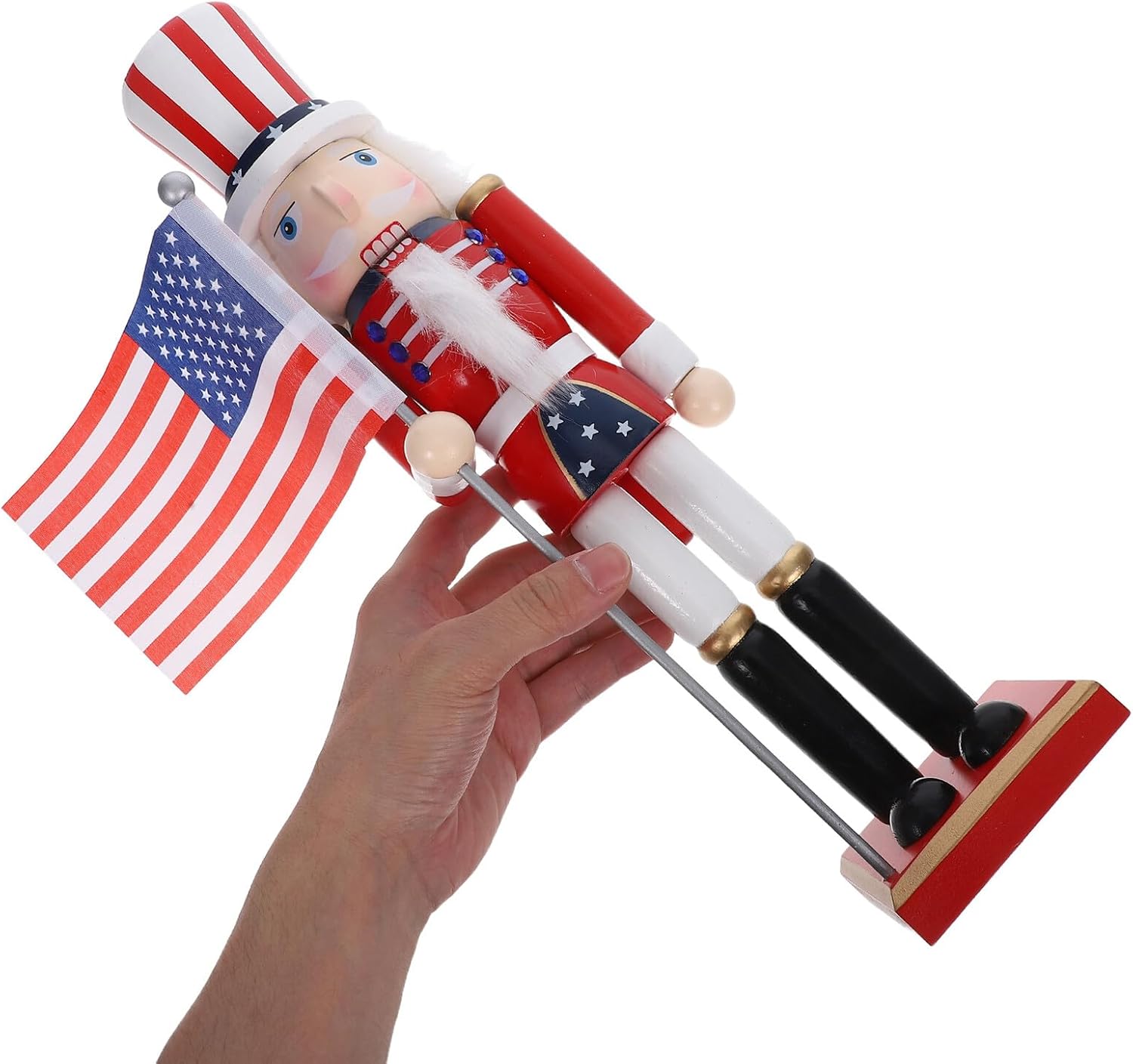 American Independence Day Nutcracker Soldier Figurine 38cm Wooden Christmas Nutcracker Table Decoration with USA Flag for Holiday Shelf and Table Display