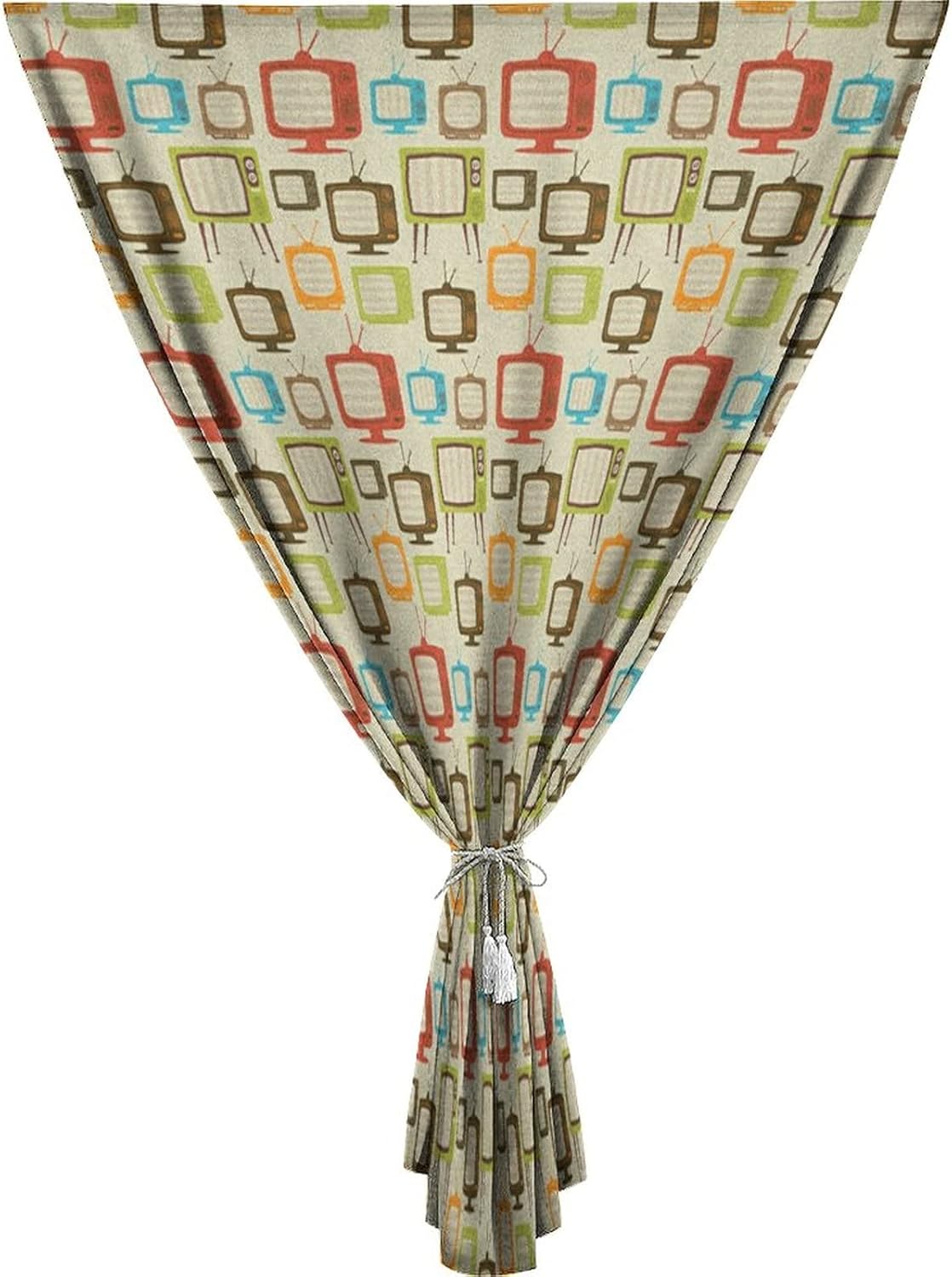 Self Adhesive Portable Blackout Curtains, Vintage Room Darkening Curtains, Old Televisions Pattern in Retro Colors Print Temporary Blackout Blinds,47W x54L Inches, for Bathroom Living Room Bedroom