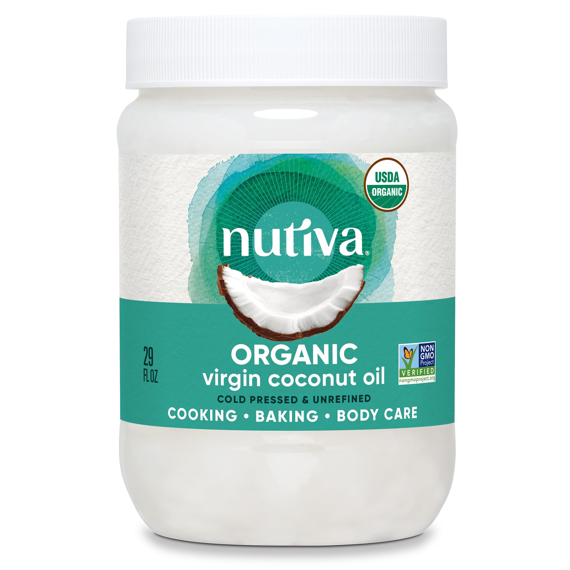 Nutiva Organic Cold-Pressed Virgin Coconut Oil - Perfect for Cooking, Healthy Skin, and Hair - Great for Vegan, Paleo, and Keto Diet - Non-GMO and Fair Trade - 29 Fl Oz - 1 Pack