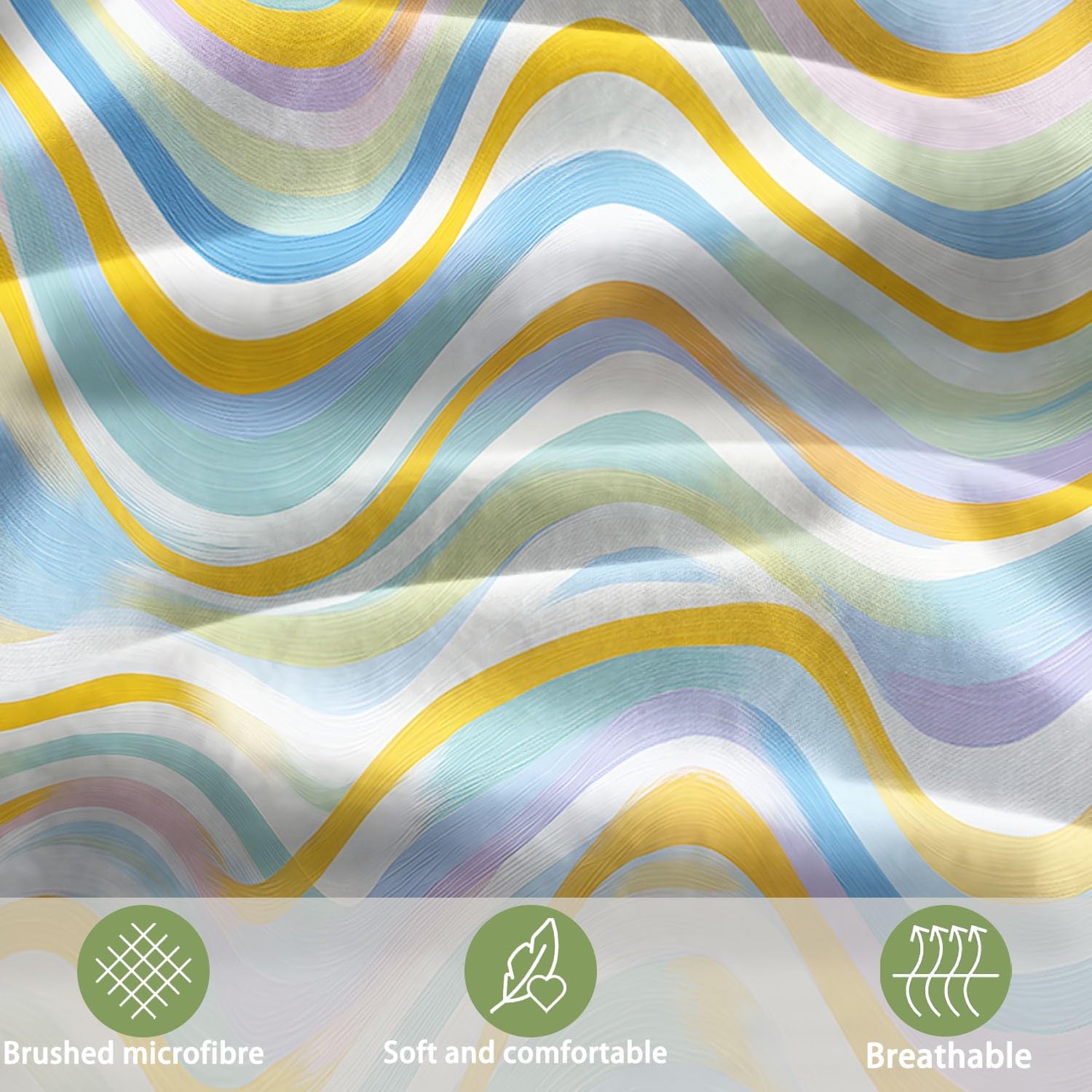 Pop Art Stil 3-teiliges Bettwäsche-Set, Minze 1 Bettbezug 200 x 200 cm und 2 Kissenbezüge 80 x 80 cm, Bunte WellenlinienWeiche Mikrofaser, Reißverschluss, Ganzjahres