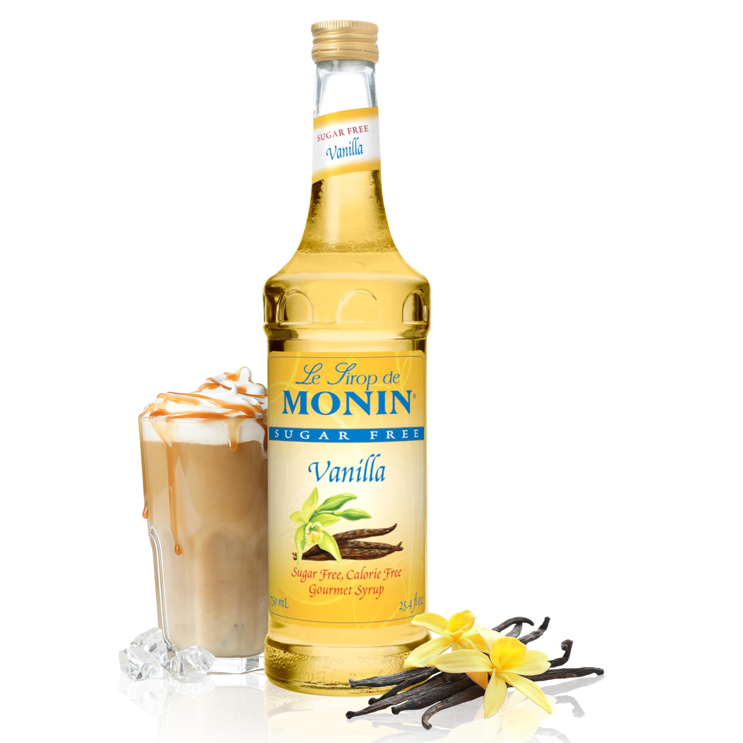 Monin - Sugar Free Vanilla Syrup, Bold Vanilla Bean Flavor, Great for Coffee, Cocktails, & Lattes, Gluten-Free, Non-GMO (750 ml)