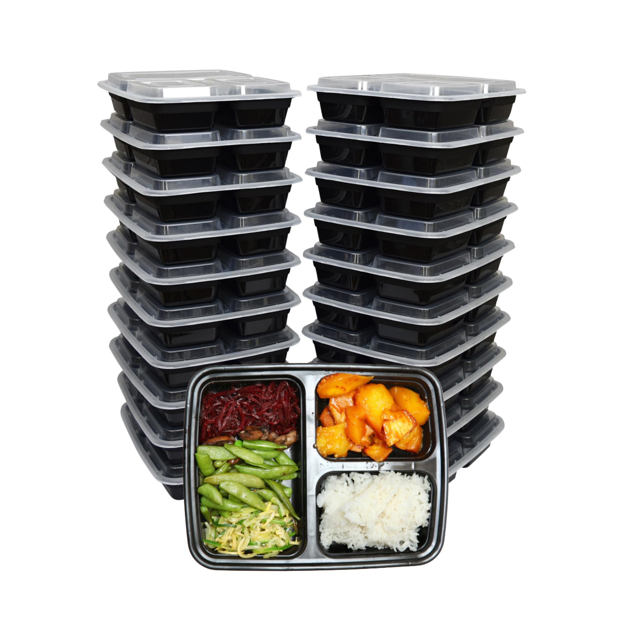 Green Direct 3 Compartment Meal Prep Containers With Lids, Disposable Plastic Lunch Food Storage Containers, To Go Take Out Freezer & Microwave Safe For Leftover, Bento Box Pack of 10